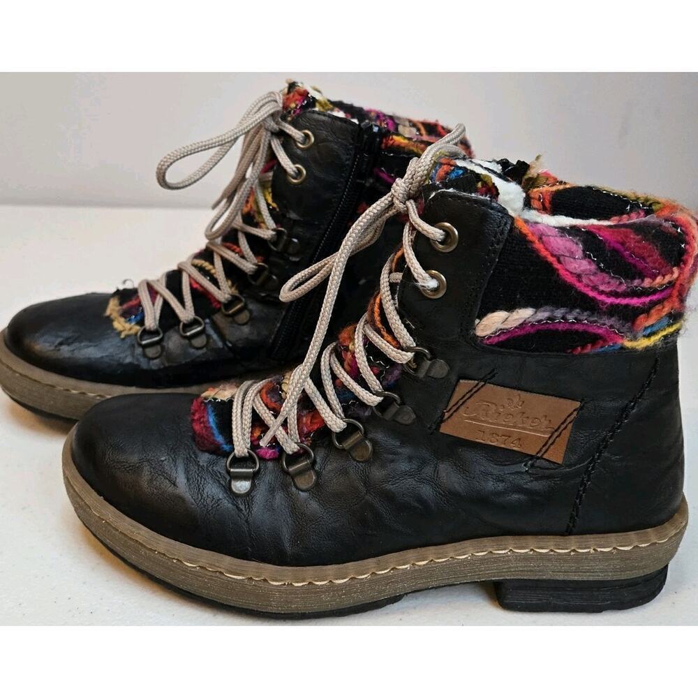 Rieker Felicitas Black Side Zip Lined Ankle Boot Women’s Size 36 Hiking Boots